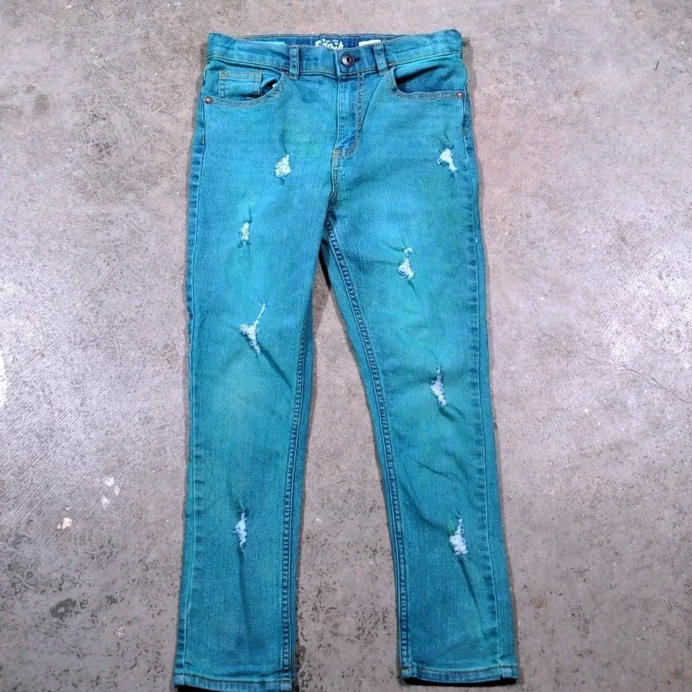 B'josh Boys Distressed Skinny Jeans Size 10R‎ Teal Blue Denim Ripped Stretch